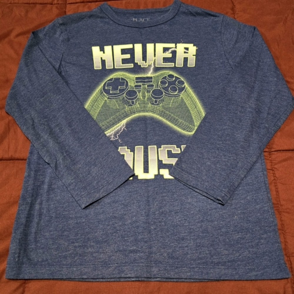 The Childrens Place Boys Never Pause Gamer Long‎ Sleeve Shirt Blue Size Medium